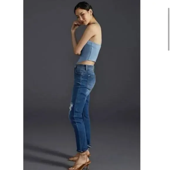 Anthropologie Pilcro Slim Boyfriend Crop Jeans Women's Size 27 Distressed Boho - Picture 3 of 13